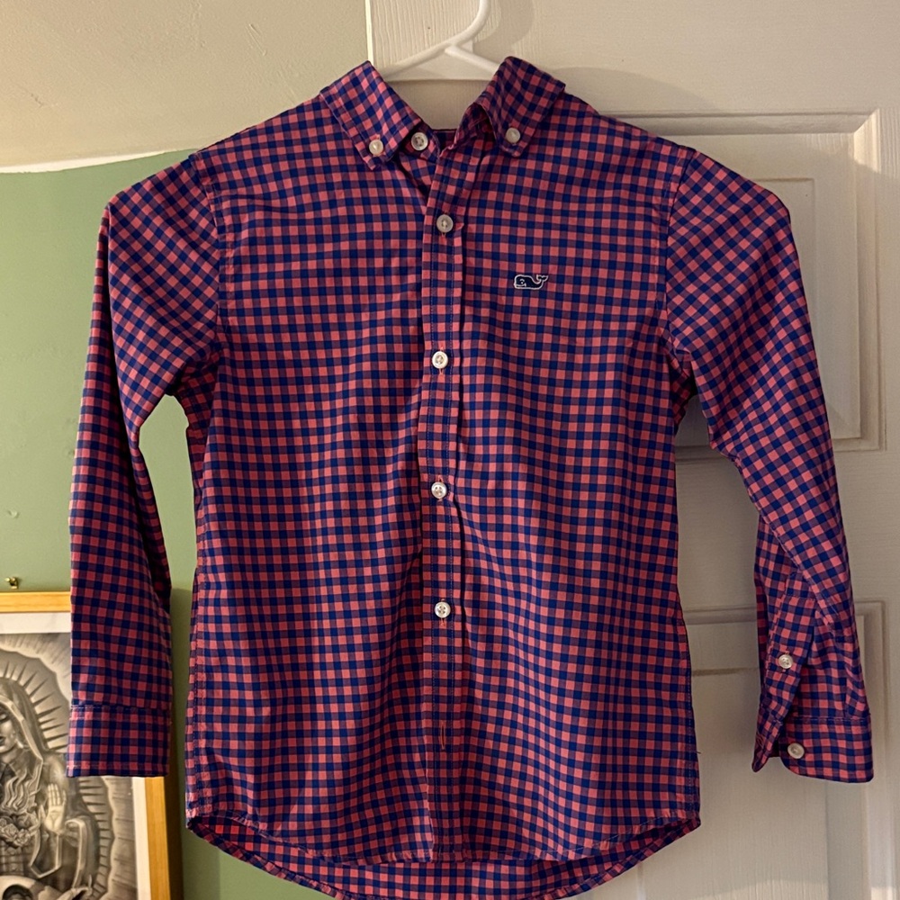 Vineyard Vines Pink and Navy Plaid Shirt